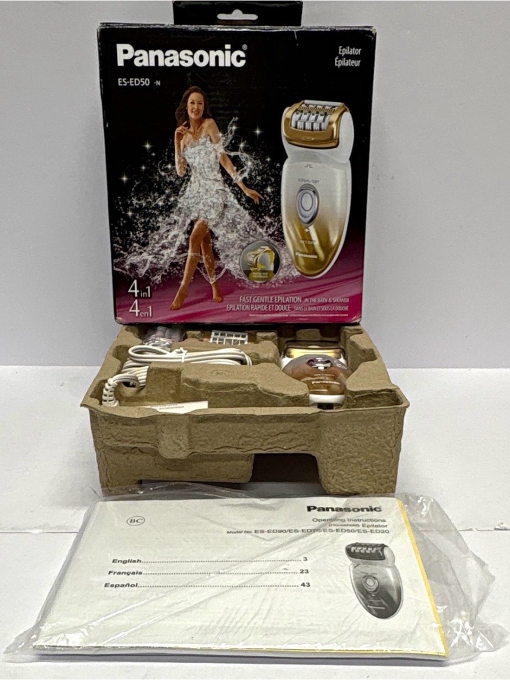 Panasonic White and Gold Epilator Packaging Back ES-ED50